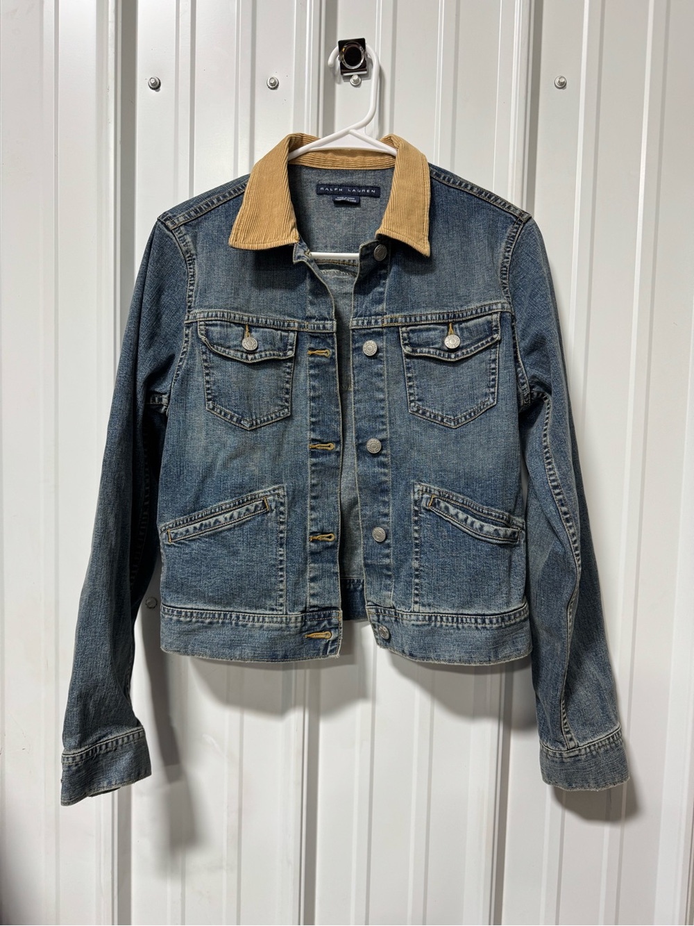Vintage Ralph Lauren American Flag Denim Trucker Jacket with Corduroy Collar M - Picture 2 of 10